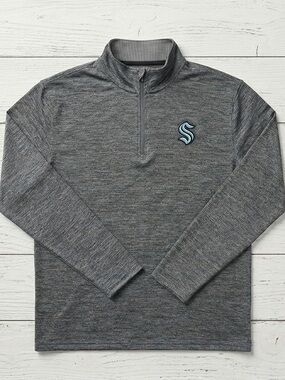 Seattle Kraken NHL Heather Gray 1/4 Zip Pullover Mens L Metropolitans Style EUC